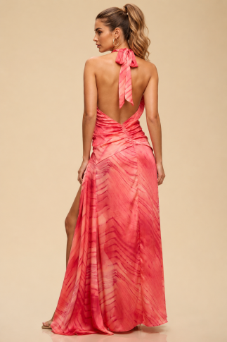 Coral Sunset Halter Maxi Dress
