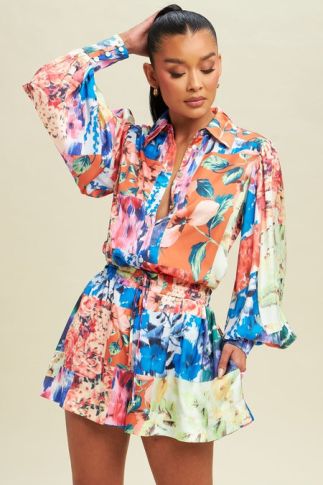 Blue Multi color two piece set