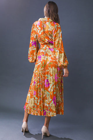 Orange Fall Floral Midi Dress